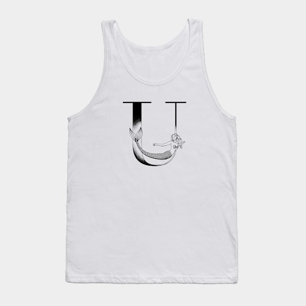 Mermaid Monogram U Tank Top by Elizabeth Weglein Art